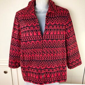 Alfred Dunner Red & Black Aztec Tribal Blazer Jacket size 10